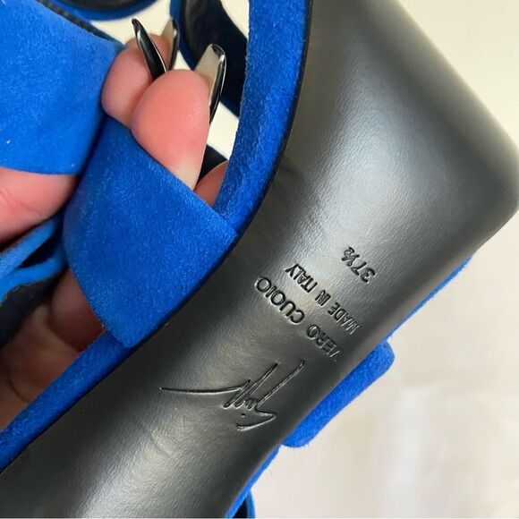 GIUSEPPE ZANOTTI Blue Suede Strappy Slingback Heels - Picture 8 of 10